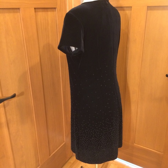 Black Knit Velvet Dress w Beading on Lower Half - Picture 5 of 12